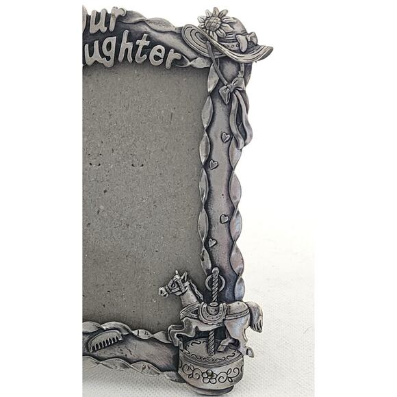 PICTURE FRAME-Pewter-"Our Daughter"-Doll-Carousel Horse-6"x4" Frame-Glass Cover - Picture 6 of 13